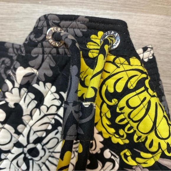 Vera Bradley Quilted Baroque Yellow Black Bucket Drawstring Backpack 14” - Picture 5 of 7
